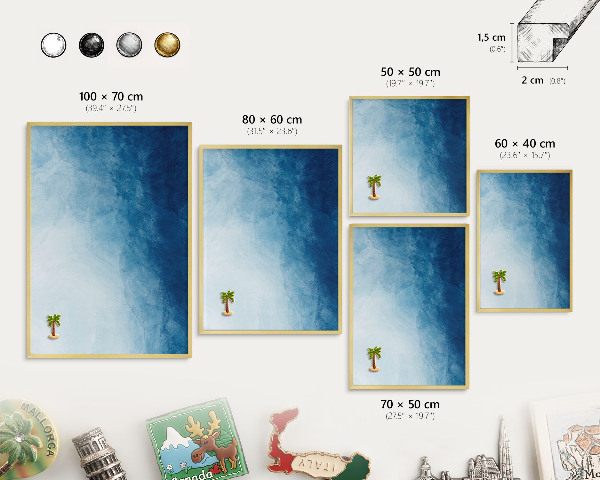 Magnetic board for magnets in a gold frame Blue abstractions
