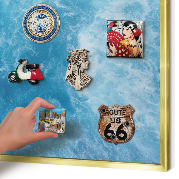 Metal magnet board with a gold frame Ocean waves