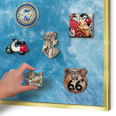 Metal magnet board with a gold frame Ocean waves