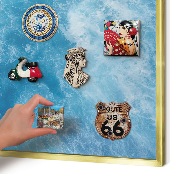 Metal magnet board with a gold frame Ocean waves