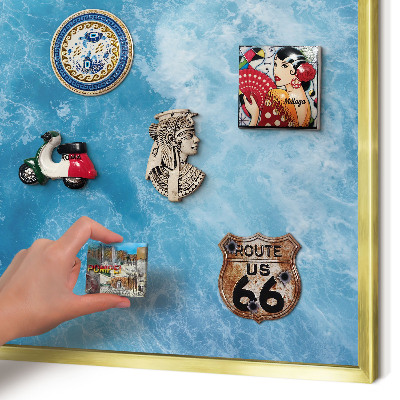 Metal magnet board with a gold frame Ocean waves