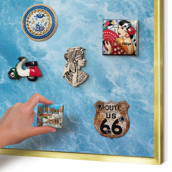 Metal magnet board with a gold frame Ocean waves