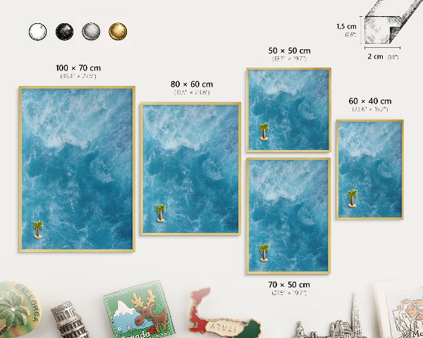 Metal magnet board with a gold frame Ocean waves