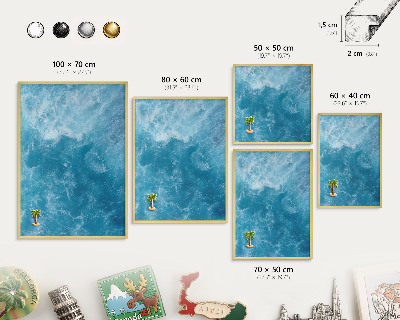 Metal magnet board with a gold frame Ocean waves