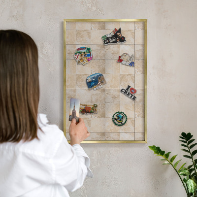 Metal magnet board with a gold frame Neutral elegance