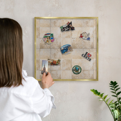 Metal magnet board with a gold frame Neutral elegance