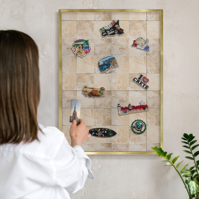 Metal magnet board with a gold frame Neutral elegance