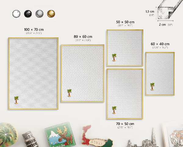 Metal magnet board with a gold frame White herringbone