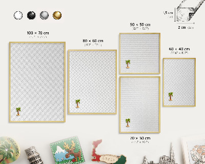 Metal magnet board with a gold frame White herringbone