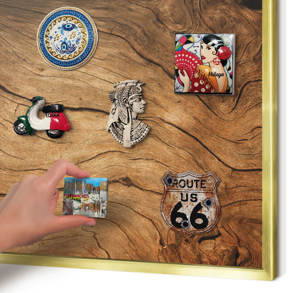 Metal magnet board with a gold frame Wood grain