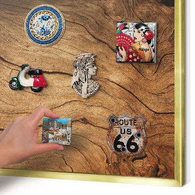 Metal magnet board with a gold frame Wood grain