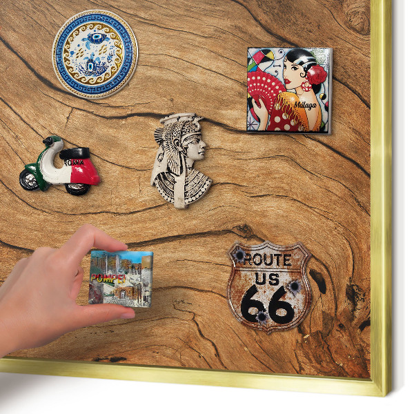 Metal magnet board with a gold frame Wood grain