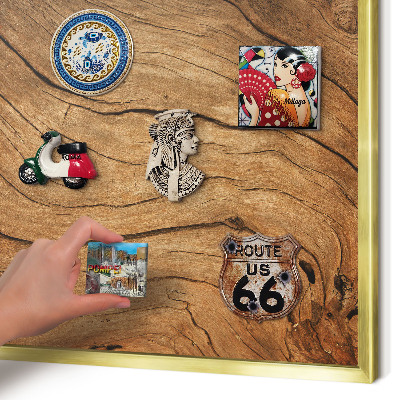 Metal magnet board with a gold frame Wood grain