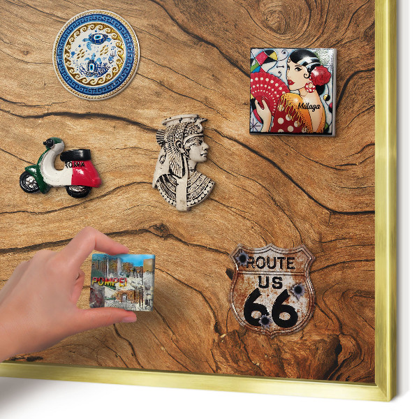 Metal magnet board with a gold frame Wood grain