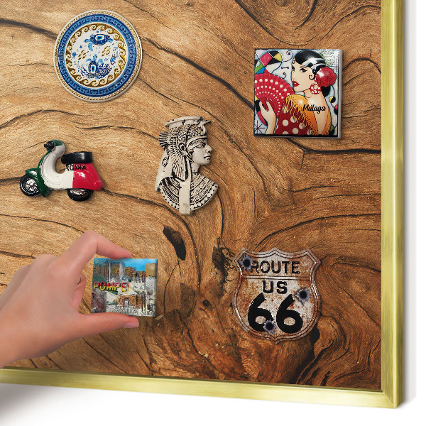 Metal magnet board with a gold frame Wood grain