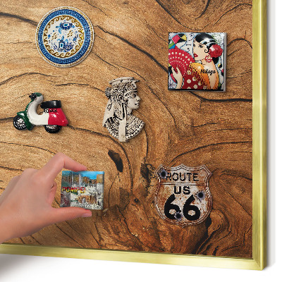 Metal magnet board with a gold frame Wood grain