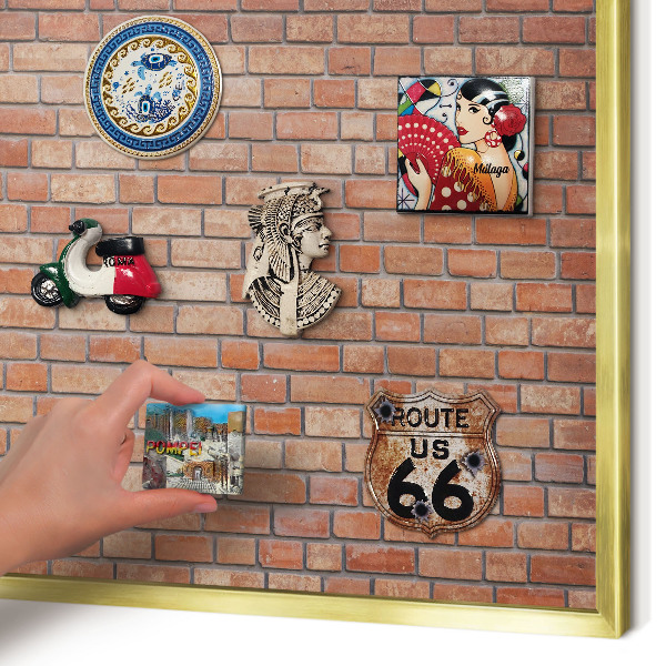 Magnetic board for magnets in a gold frame Brick wall