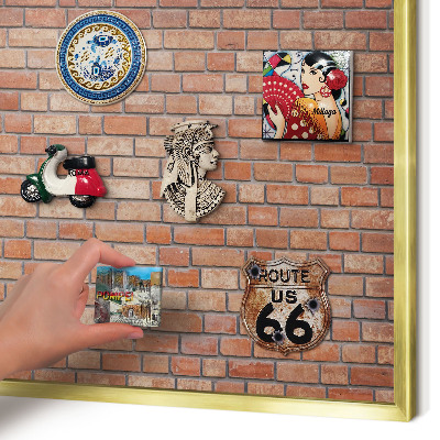 Magnetic board for magnets in a gold frame Brick wall