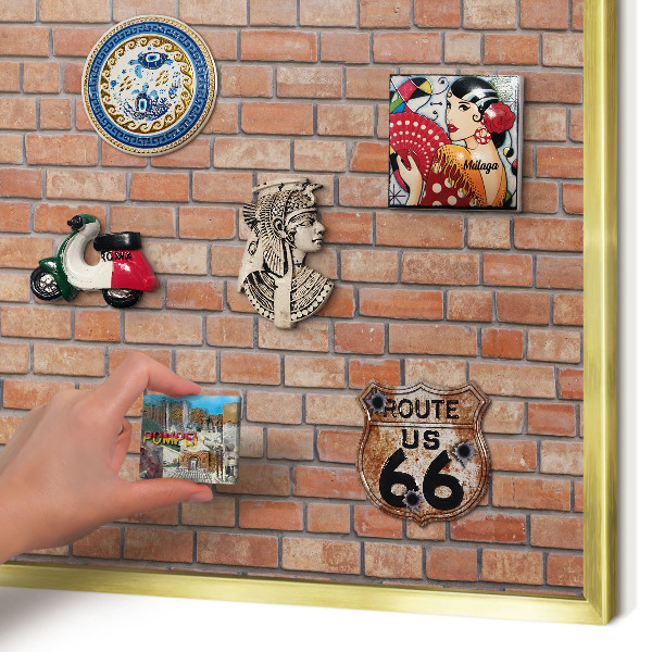 Magnetic board for magnets in a gold frame Brick wall