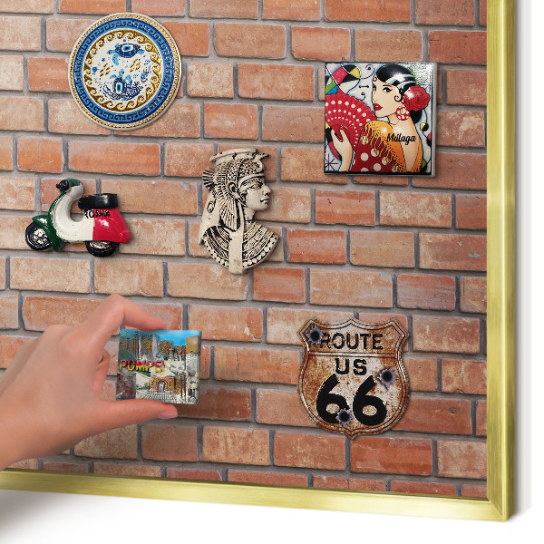 Magnetic board for magnets in a gold frame Brick wall