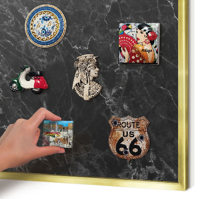Metal magnet board with a gold frame Marble elegance