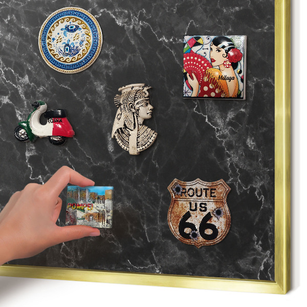 Metal magnet board with a gold frame Marble elegance