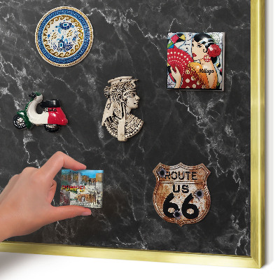 Metal magnet board with a gold frame Marble elegance