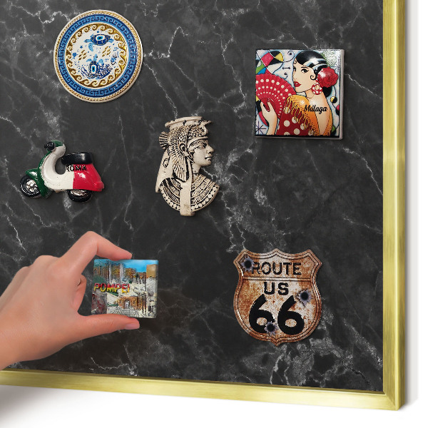 Metal magnet board with a gold frame Marble elegance
