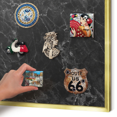 Metal magnet board with a gold frame Marble elegance