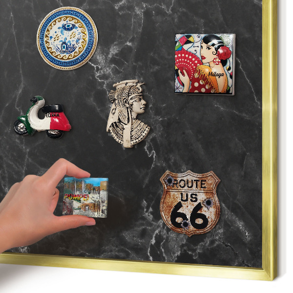 Metal magnet board with a gold frame Marble elegance