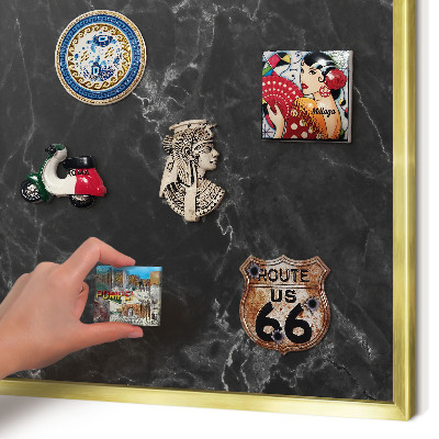 Metal magnet board with a gold frame Marble elegance