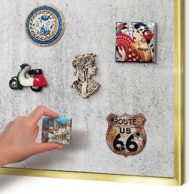 Magnetic board for magnets in a gold frame Gray texture