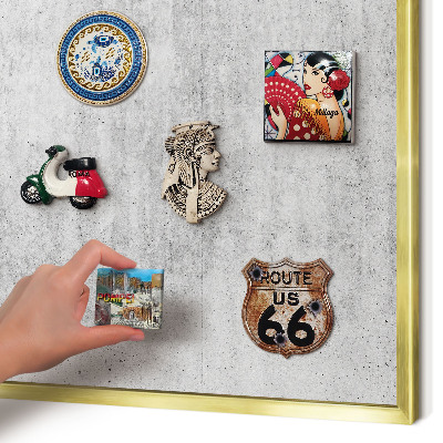 Magnetic board for magnets in a gold frame Gray texture
