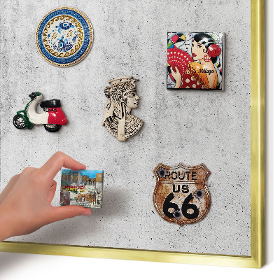 Magnetic board for magnets in a gold frame Gray texture