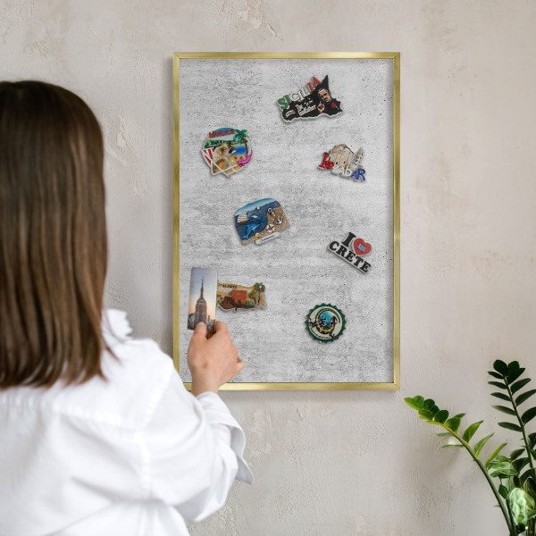 Magnetic board for magnets in a gold frame Gray texture