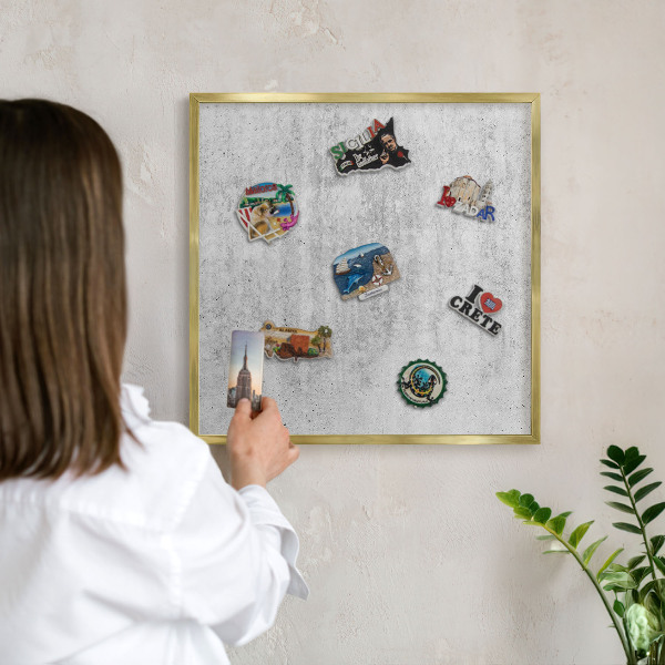 Magnetic board for magnets in a gold frame Gray texture