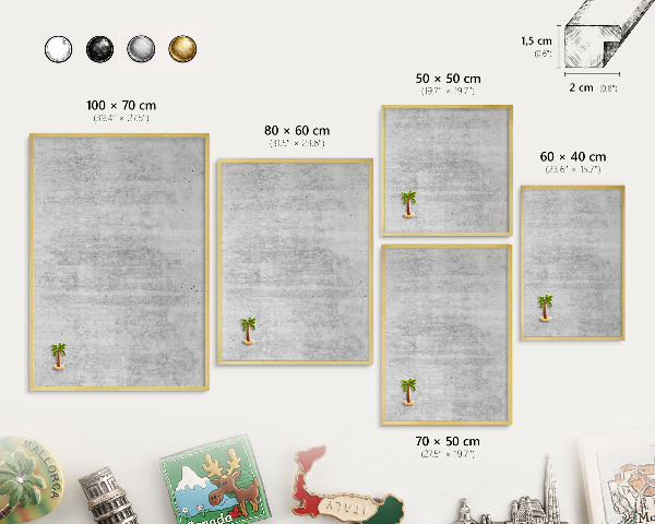 Magnetic board for magnets in a gold frame Gray texture