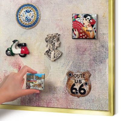 Metal magnet board with a gold frame Pastel abstraction