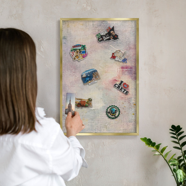 Metal magnet board with a gold frame Pastel abstraction