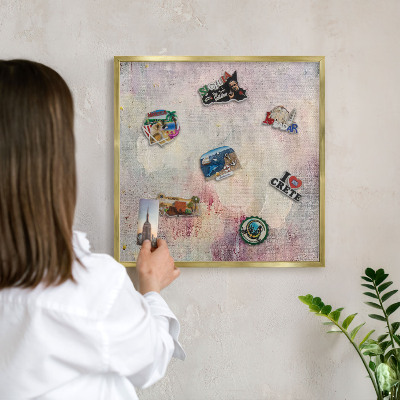 Metal magnet board with a gold frame Pastel abstraction