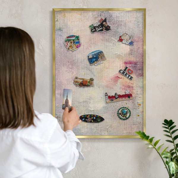 Metal magnet board with a gold frame Pastel abstraction