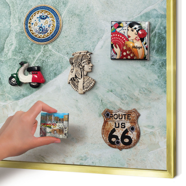Magnetic board for magnets in a gold frame Green textures