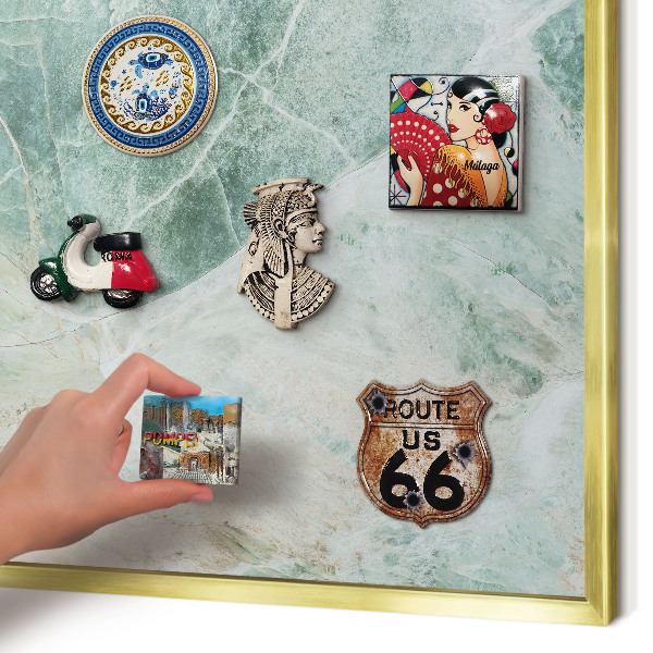 Magnetic board for magnets in a gold frame Green textures