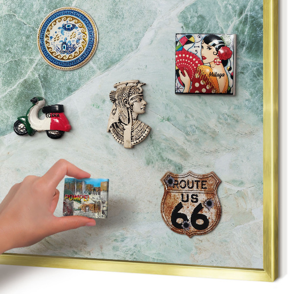 Magnetic board for magnets in a gold frame Green textures