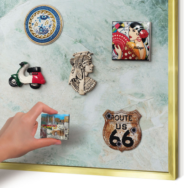 Magnetic board for magnets in a gold frame Green textures