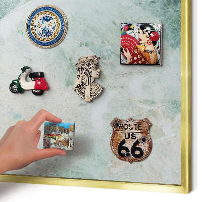 Magnetic board for magnets in a gold frame Green textures