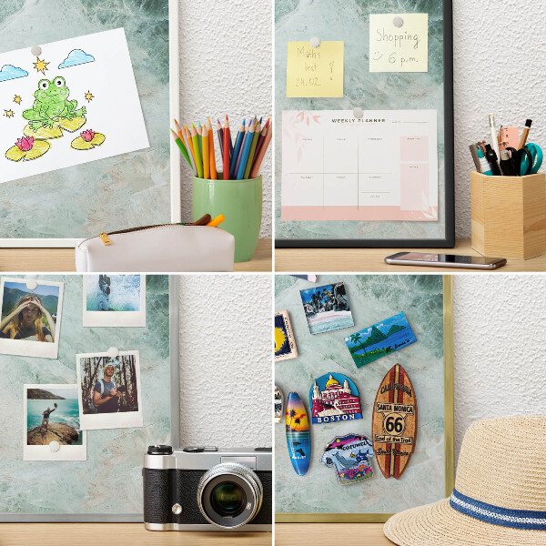 Magnetic board for magnets in a gold frame Green textures