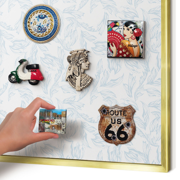 Metal magnet board with a gold frame Light theme