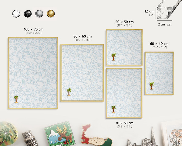 Metal magnet board with a gold frame Light theme