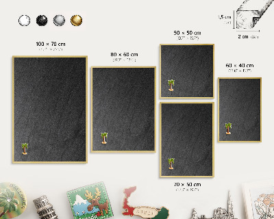 Metal magnet board with a gold frame Black texture